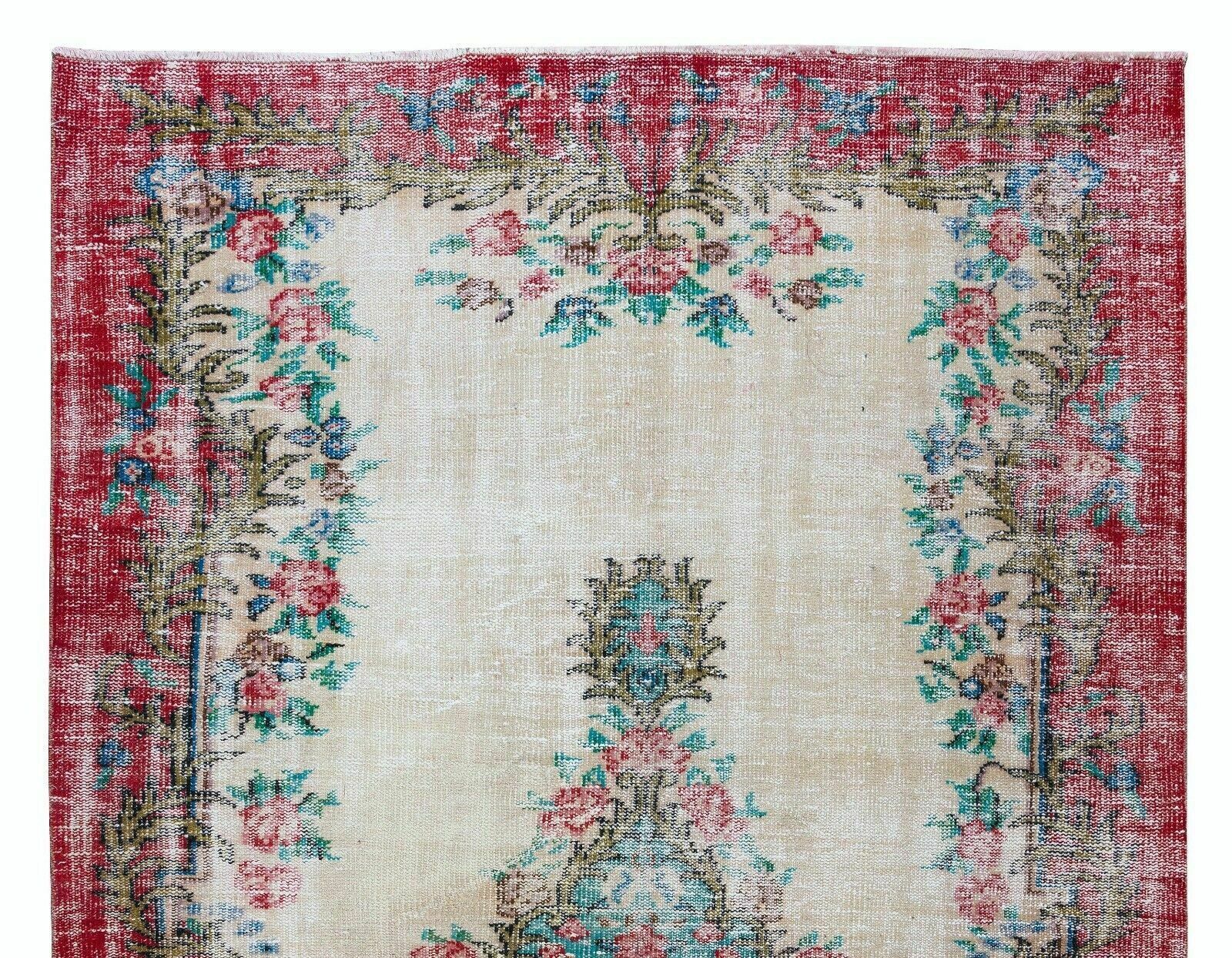 Hand Knotted Turkish Rug With Roses, Flower Design Vintage Carpet photo Textiles