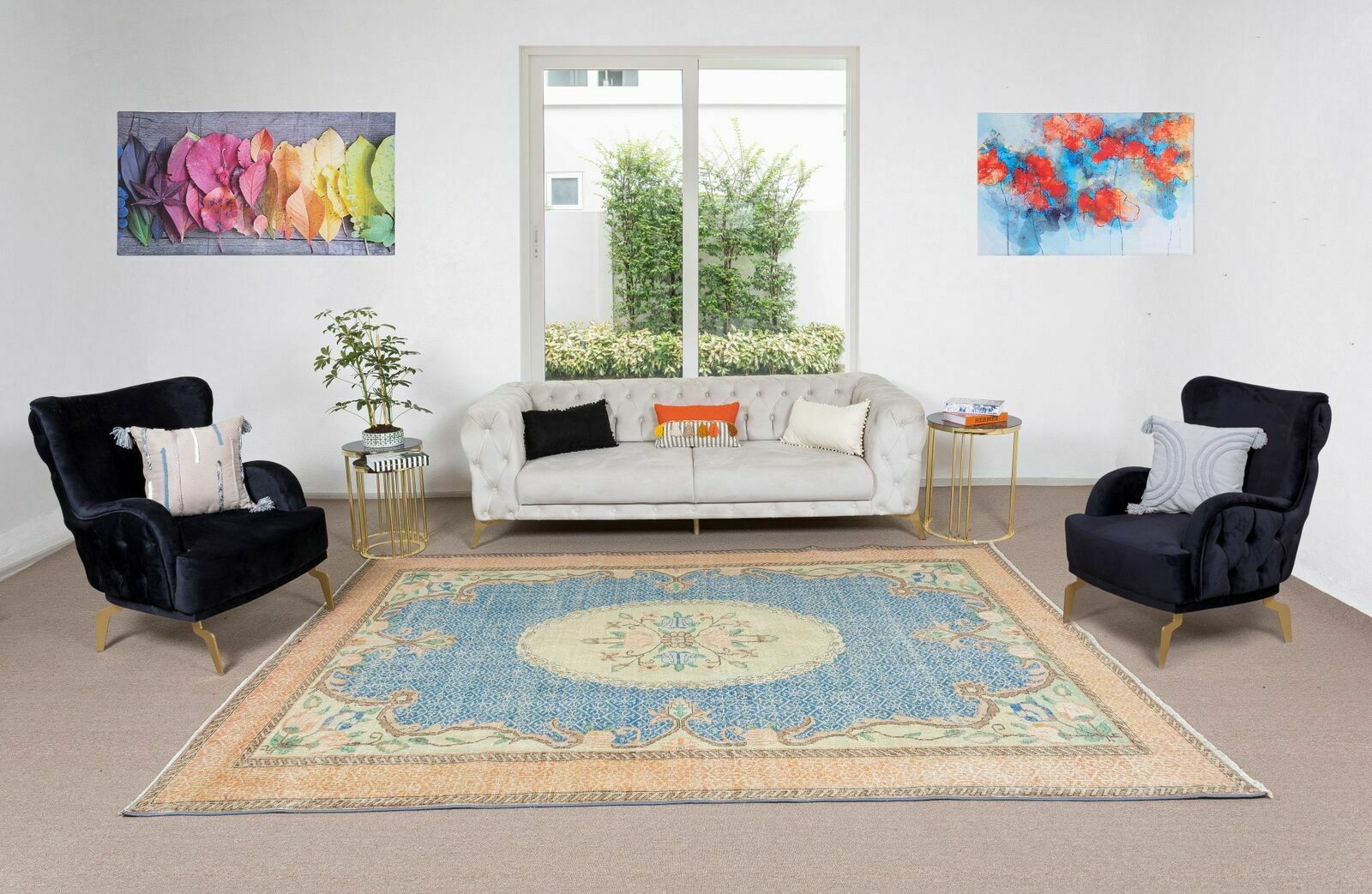 Mid 20th Century Hand Knotted Floral Turkish Wool Area Rug photo furniture