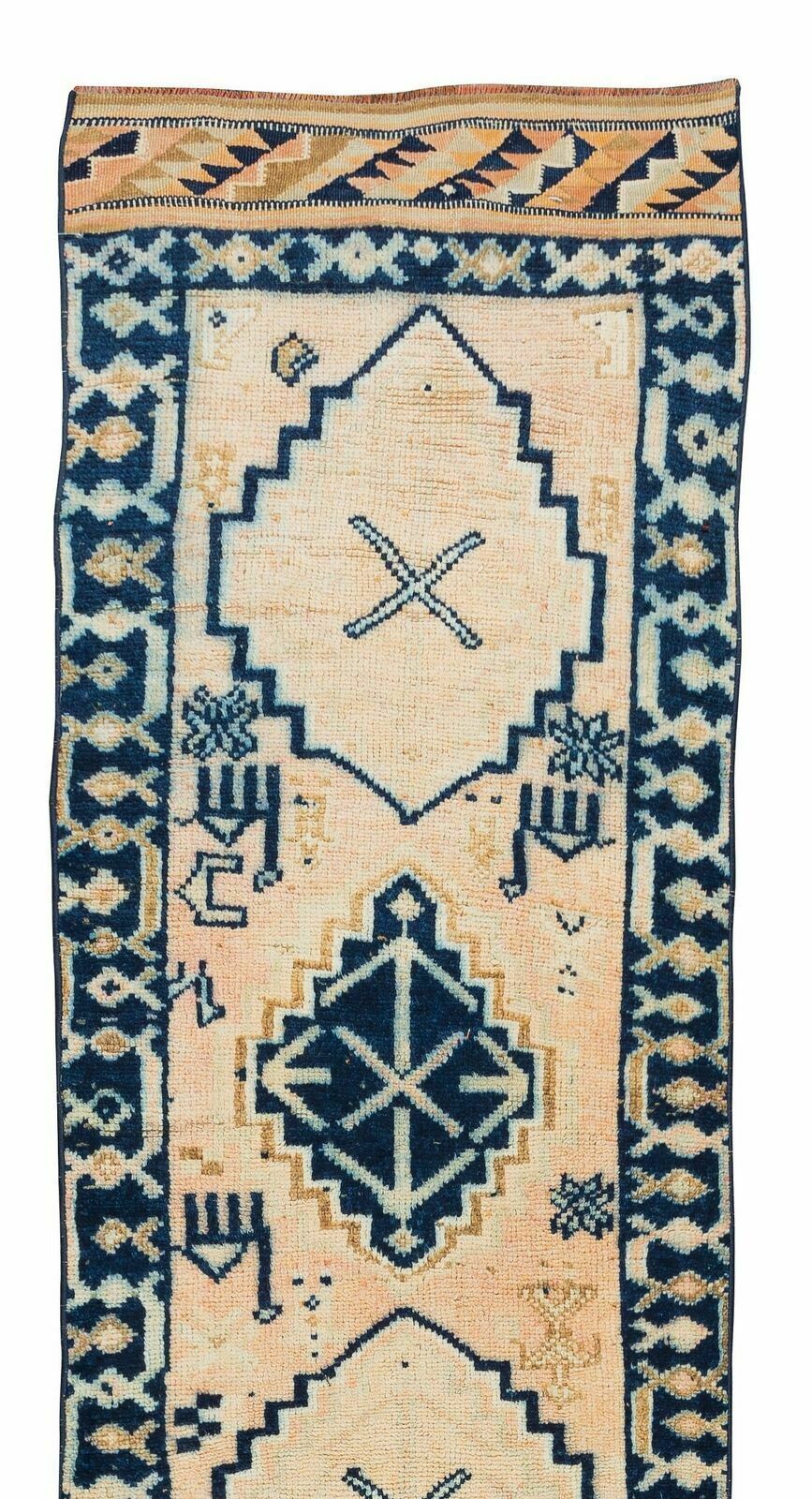 3x12.3 Ft One Of A Kind Vintage Hand Knotted Oushak Runner Rug For Hallway photo Textiles