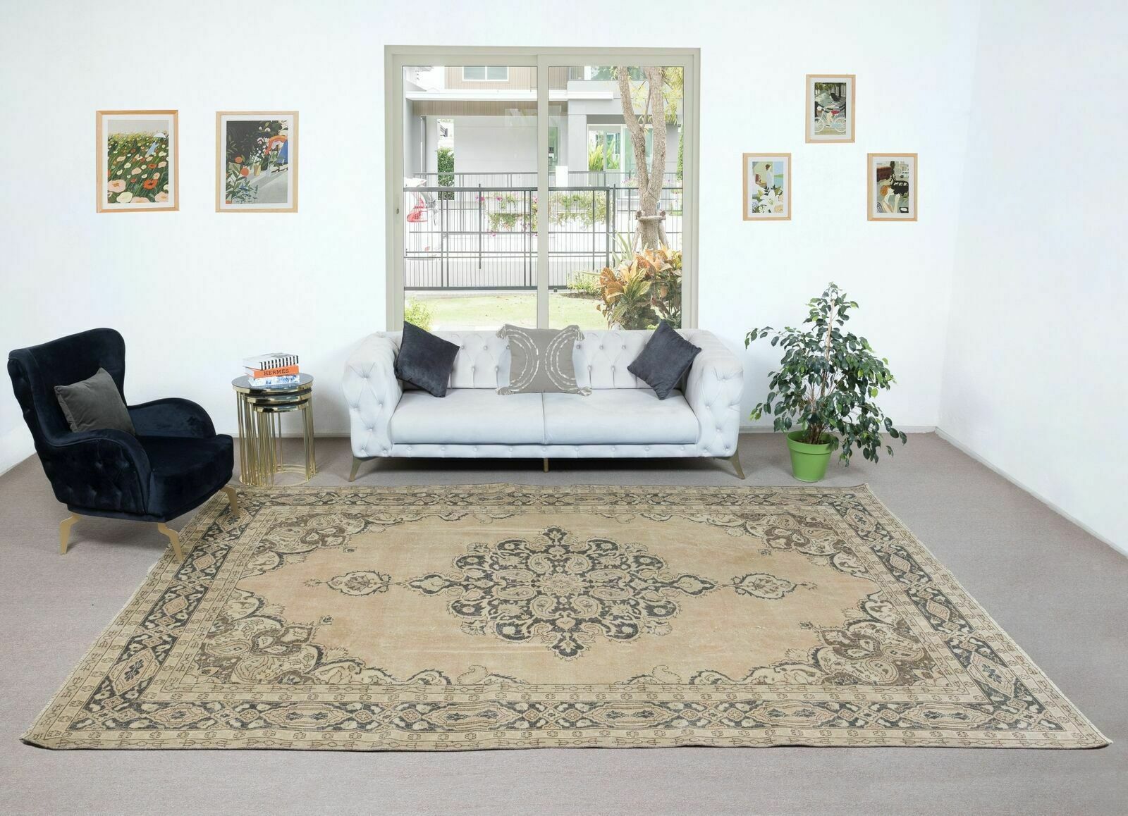 8.2x12 Ft Vintage Handmade Turkish Oushak Rug, Rustic Country House Style photo furniture