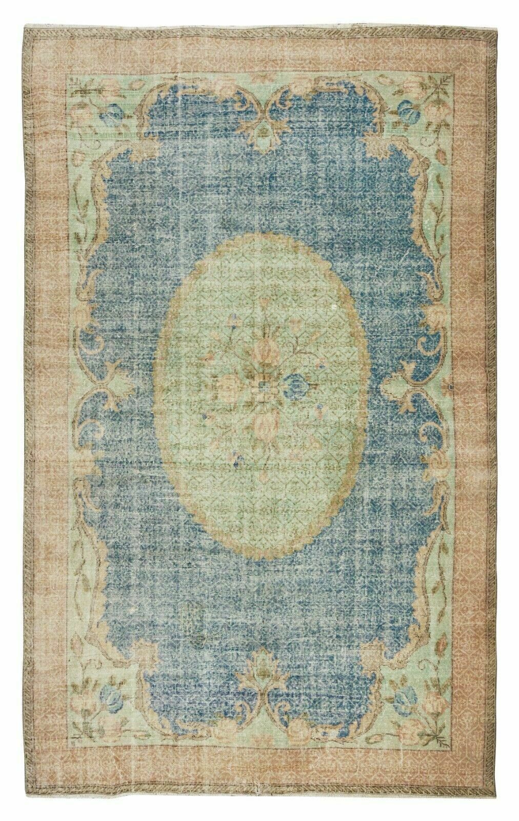 7x10.6 Ft Handmade Turkish Area Rug, Vintage Floral Wool Carpet With Soft Colors