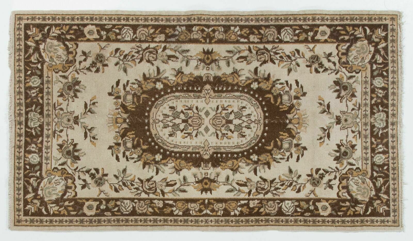 4x7 Ft Handmade Floral Design Anatolian Rug In Beige, Brown And Rust Colors photo 255.0
