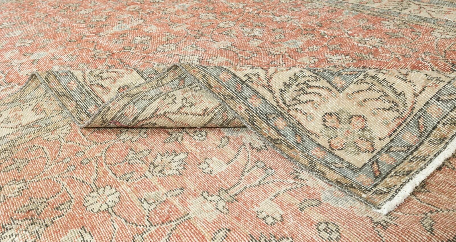 6.6x10.5 Ft Hand Knotted Floral Vintage Turkish Rug, Wool And Cotton Carpet photo for sale