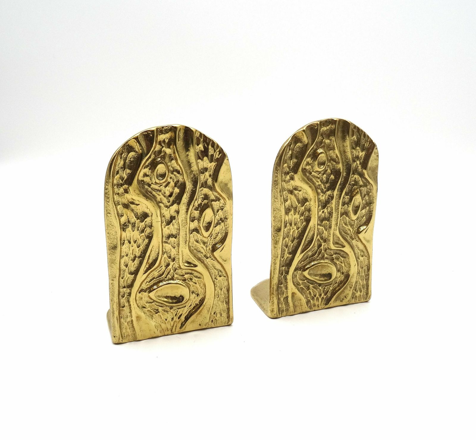 Austrian Brass Pair Bookends Artist Stamped Mid Century Brutalist Sculptures 1950