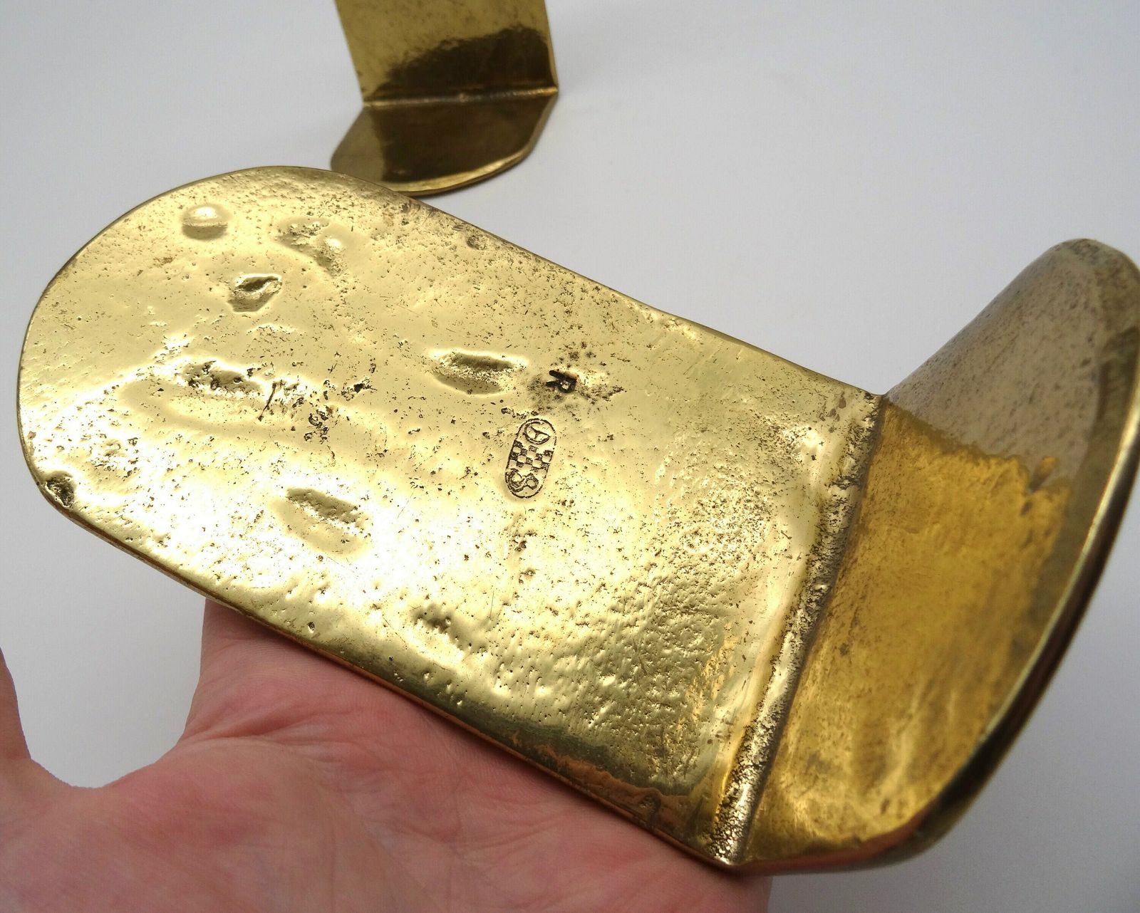 Austrian Brass Pair Bookends Artist Stamped Mid Century Brutalist Sculptures 1950 photo for sale