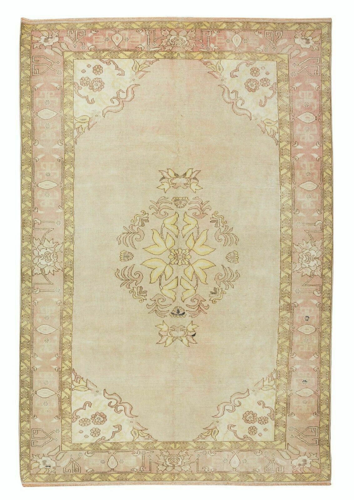 6.5x10 Ft Antique Washed Handmade Oushak Rug, Authentic 1960s Floor Covering