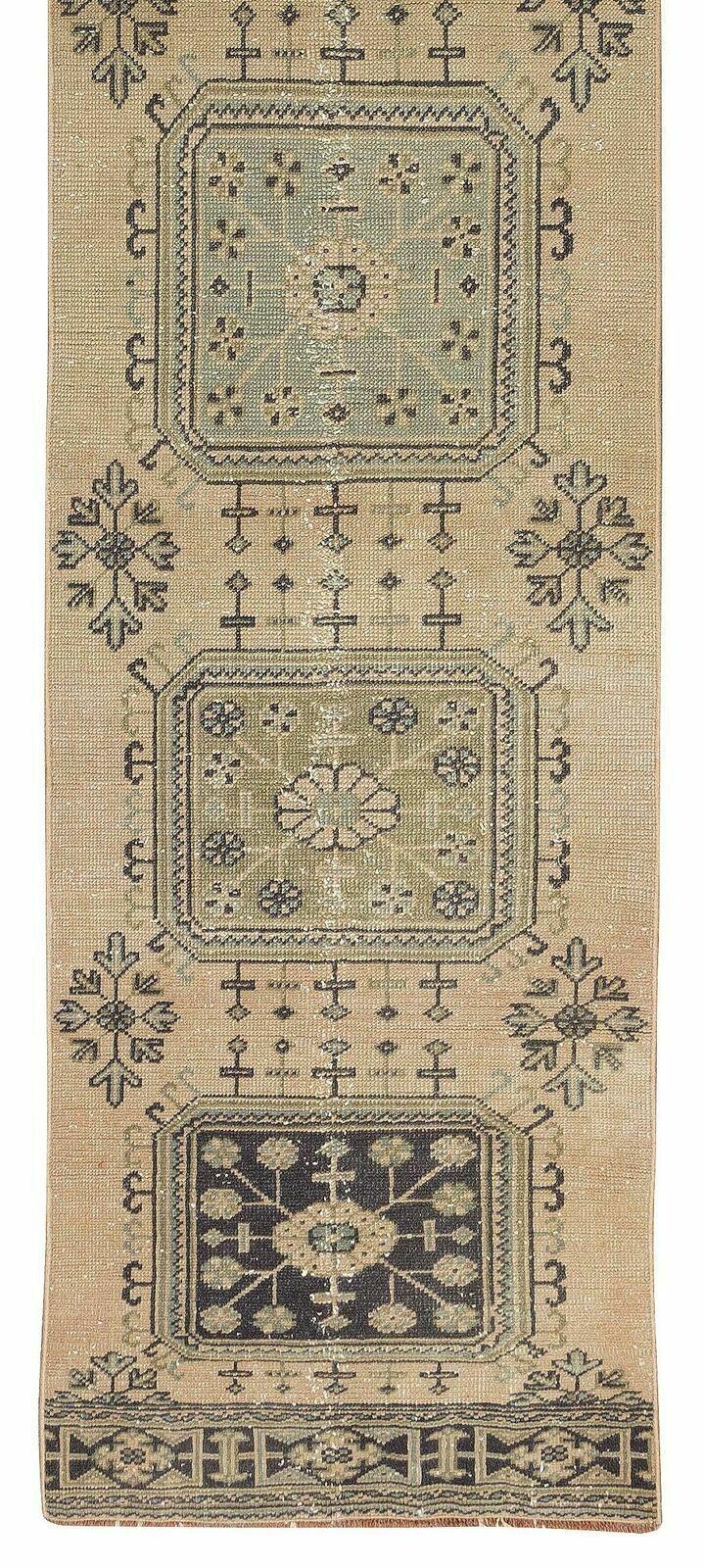 2.6x12.2 Ft One Of A Kind Turkish Runner, Ca 1960, Wool Handmade Rug For Hallway photo 519.0