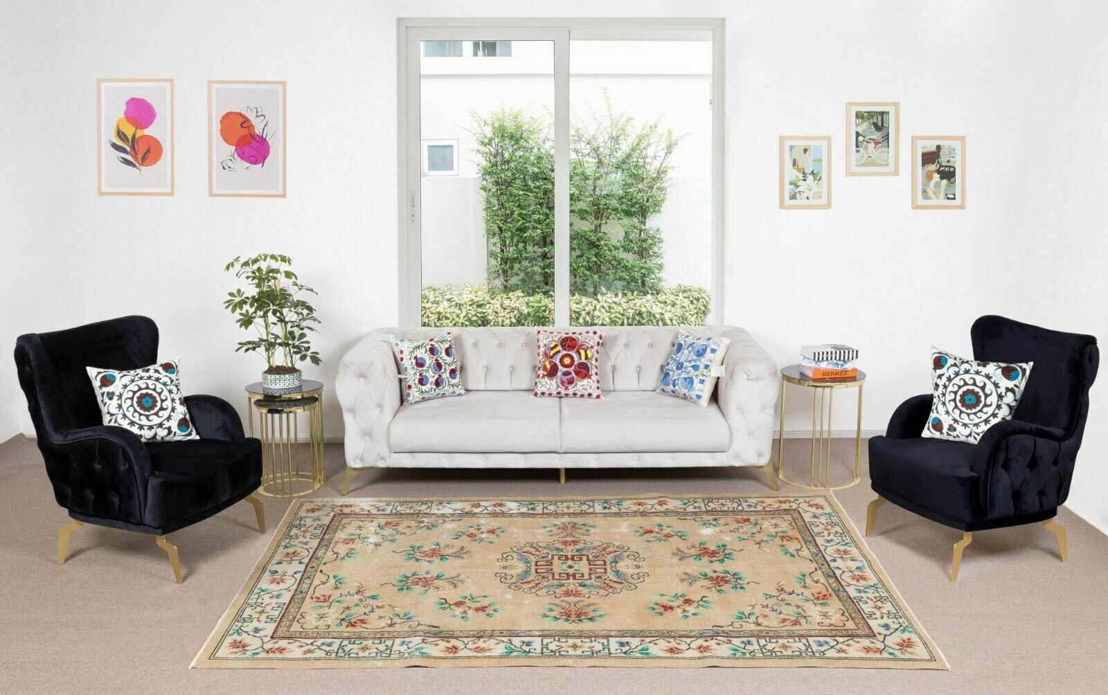 5.2x8.9 Ft Vintage Handmade Art Deco Chinese Design Wool Rug For Home & Office photo for sale