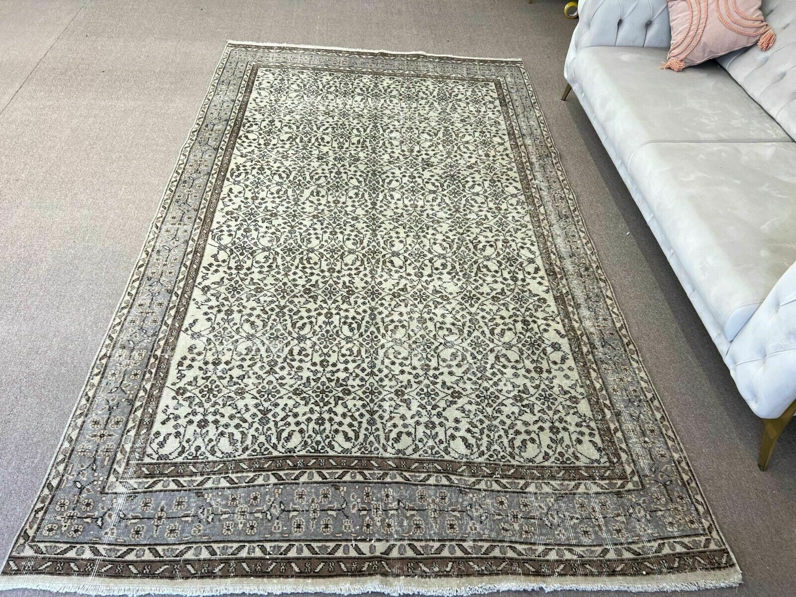 6x10.5 Ft Handmade Vintage Turkish Oushak Rug With Floral Design photo vintage