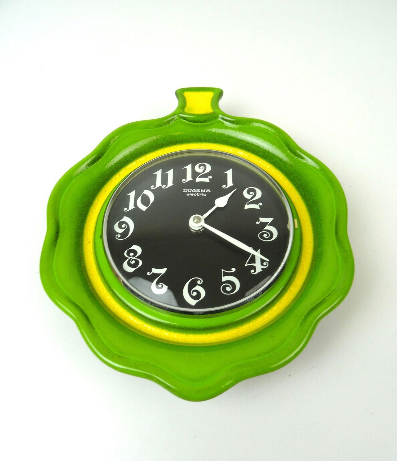 Beautiful Rare 70s Mid Century Green Apple Ceramic Wall Clock By Dugena