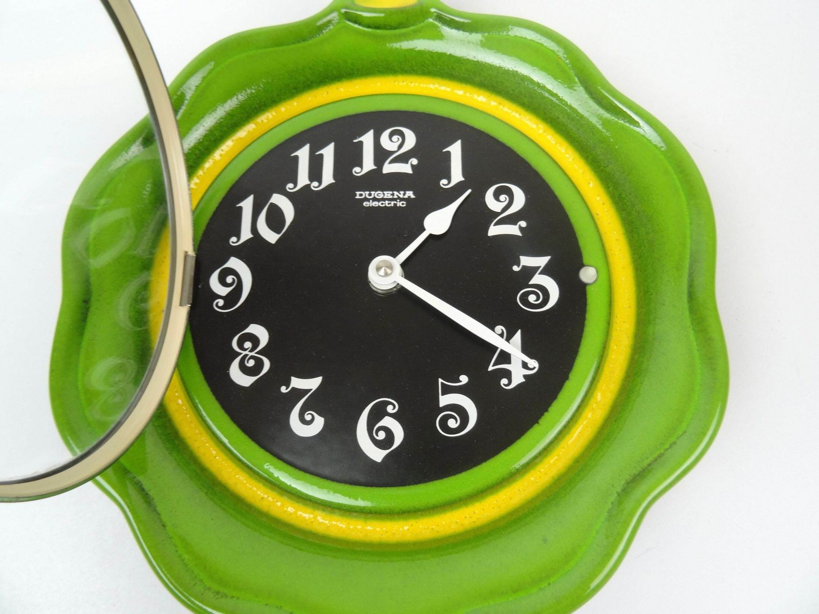 Beautiful Rare 70s Mid Century Green Apple Ceramic Wall Clock By Dugena photo for sale