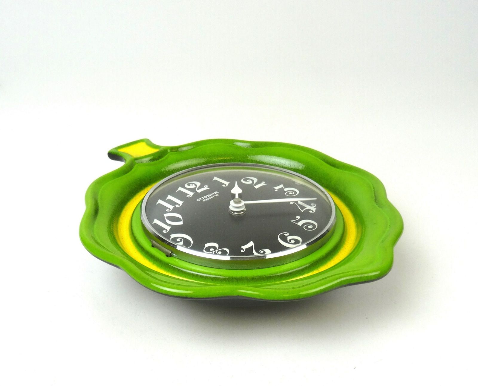 Beautiful Rare 70s Mid Century Green Apple Ceramic Wall Clock By Dugena photo 389.0