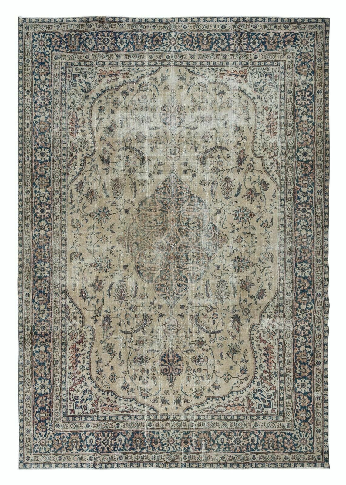 8.6x11 Ft Mid Century Handmade Anatolian Oushak Large Area Rug In Beige
