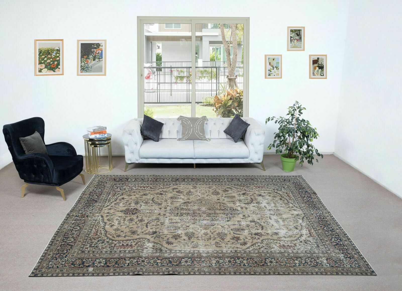 8.6x11 Ft Mid Century Handmade Anatolian Oushak Large Area Rug In Beige photo furniture