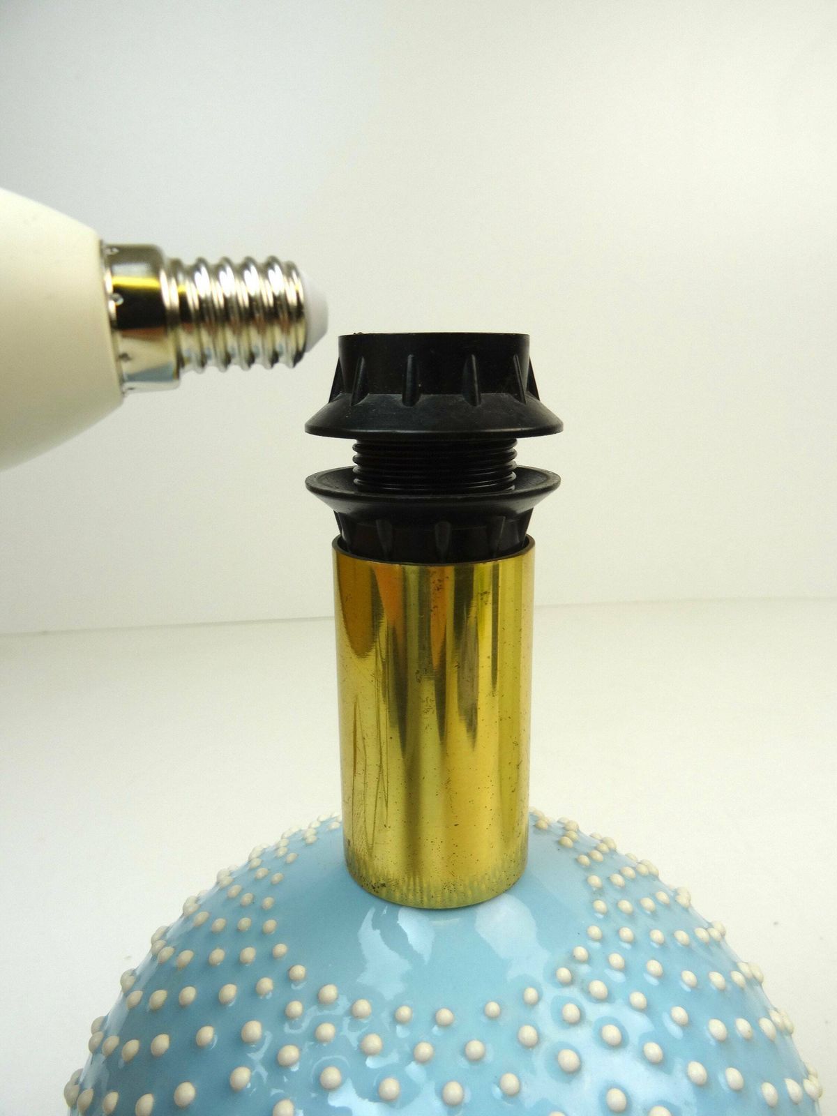 Rare Mid Century Polka Dot Ceramic Cocoon Shade Desk Lamp By Studio Paf Italy 1970 photo vintage