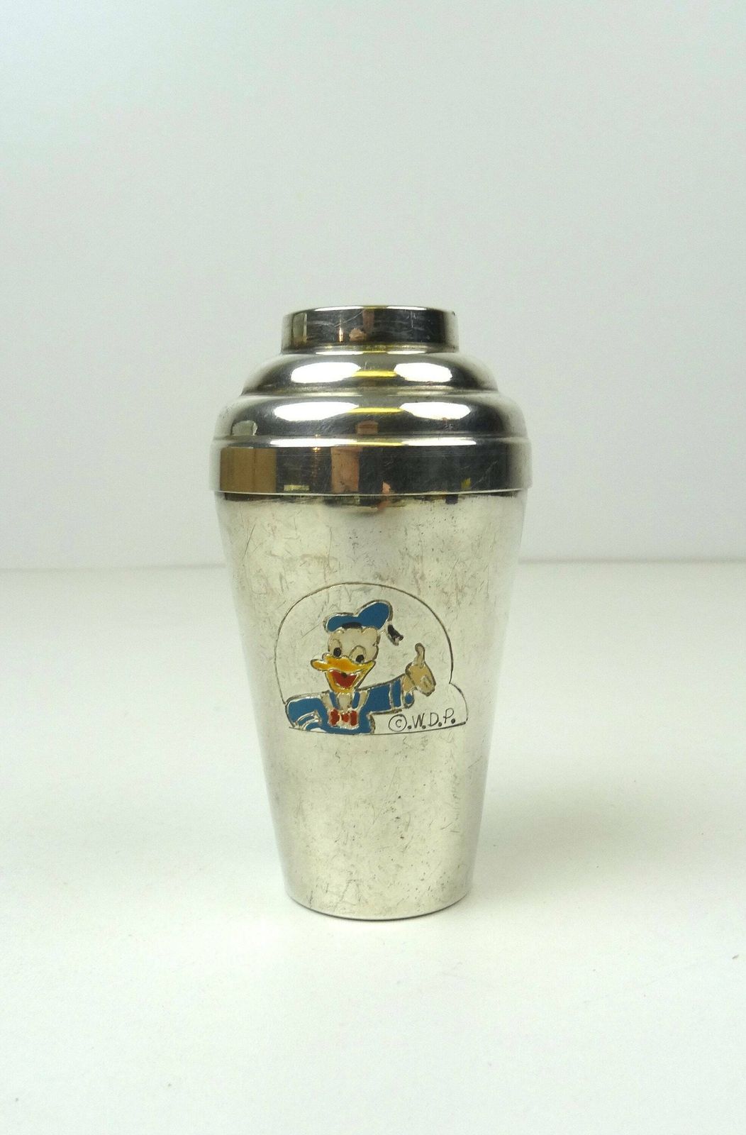 Rare Art Deco Silver Plate Enamel Donald Duck Mickey Shaker France 1930