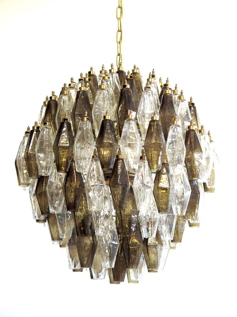 Amazing Spherical Murano Poliedri Candelier   140 Poliedri Trasparent And Smoked photo furniture