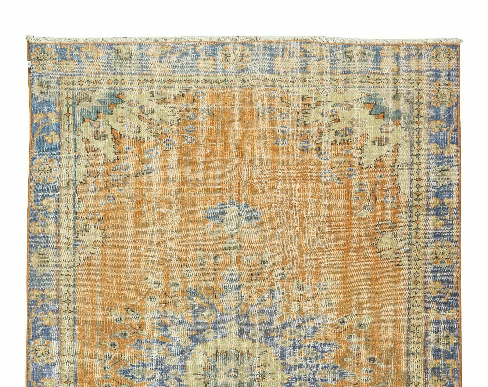 5.8x9 Ft Hand Knotted Vintage Turkish Oushak Rug With Medallion Design photo Textiles