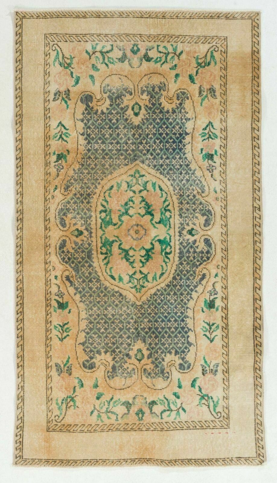 3.8x6.7 Ft Handmade Vintage Turkish Oushak Accent Rug