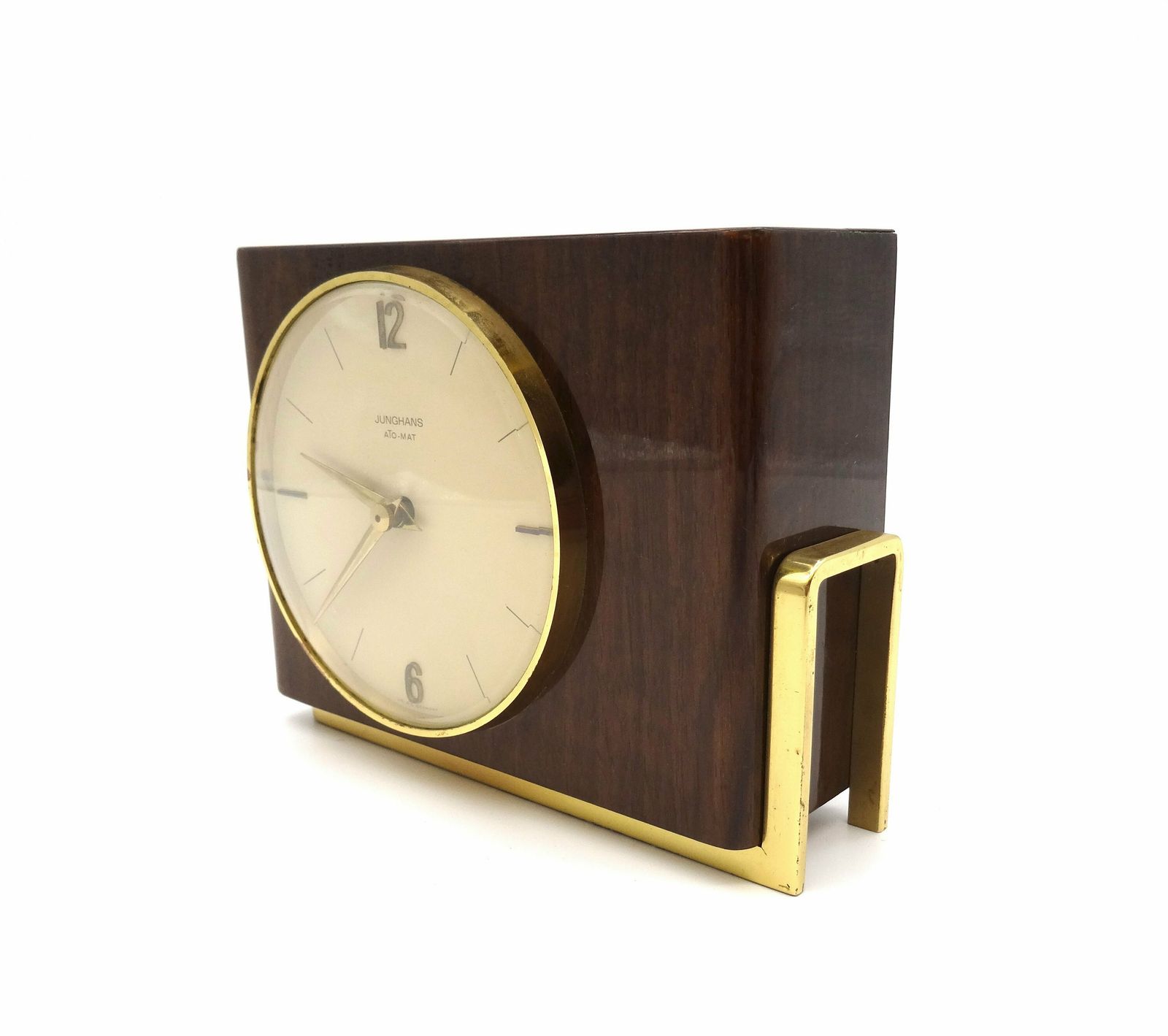 Rare Minimalist Mid Century Teak Desk Clock By Junghans Ato Mat