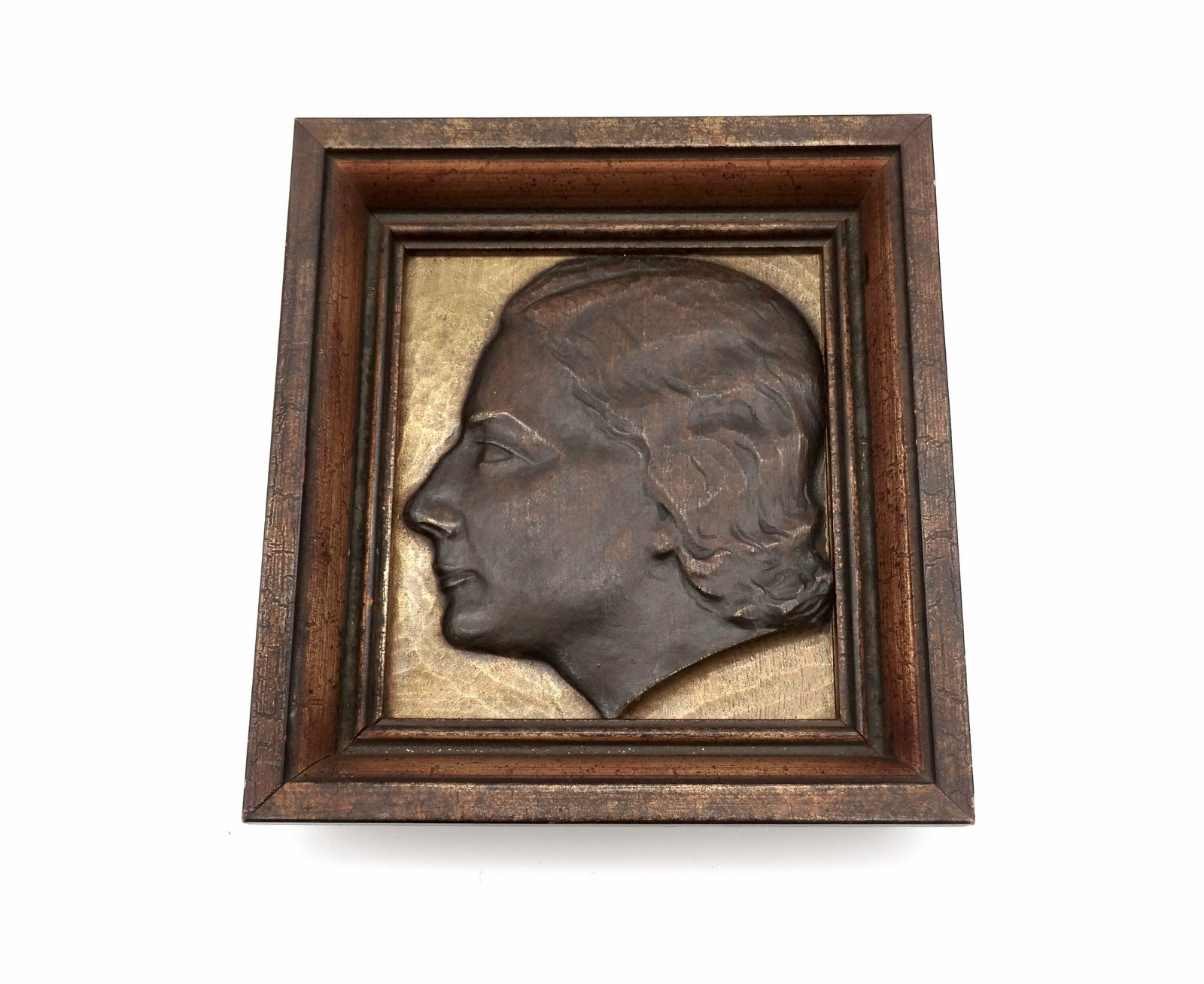 Rare Beautiful Art Deco Bronze Woman Head In Frame Portrait About 1920