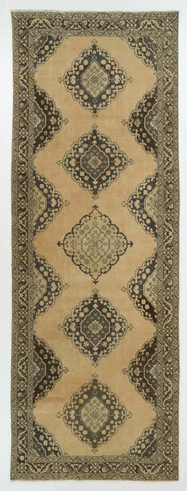 4.7x13 Ft Vintage Turkish Oushak Runner. Hand Knotted Rug For Hallway