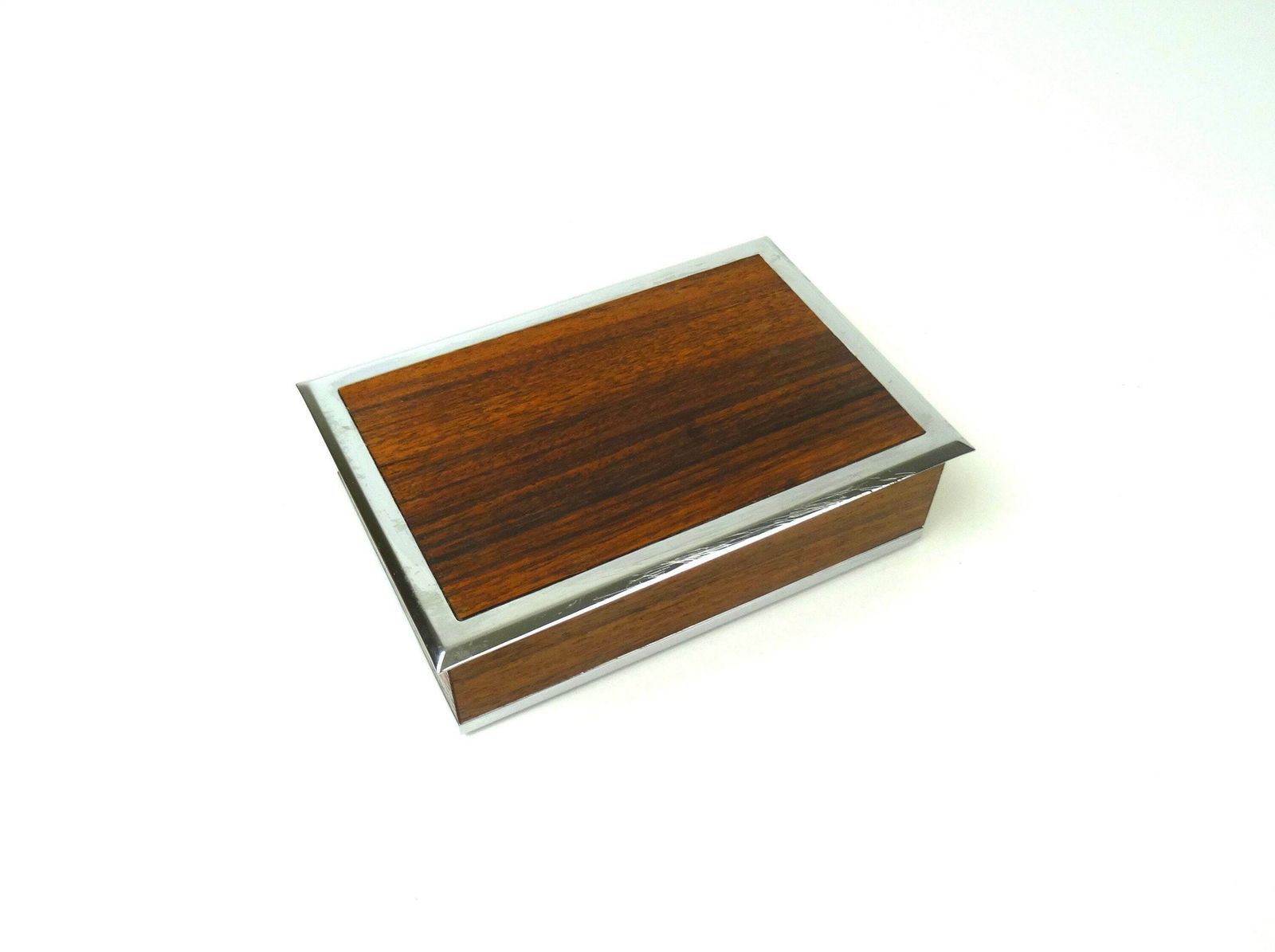 Rare Mid Century Vintage Teak & Chrome Jewelry Box By Erhard And Sons