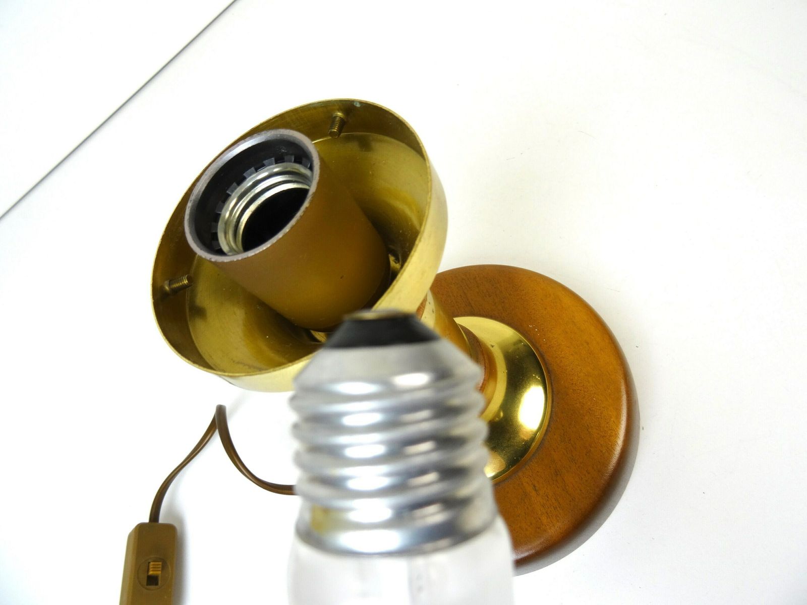 photo for sale Beautiful Mid Century Teak Brass Glass Mushroom Desk Lamp By Temde