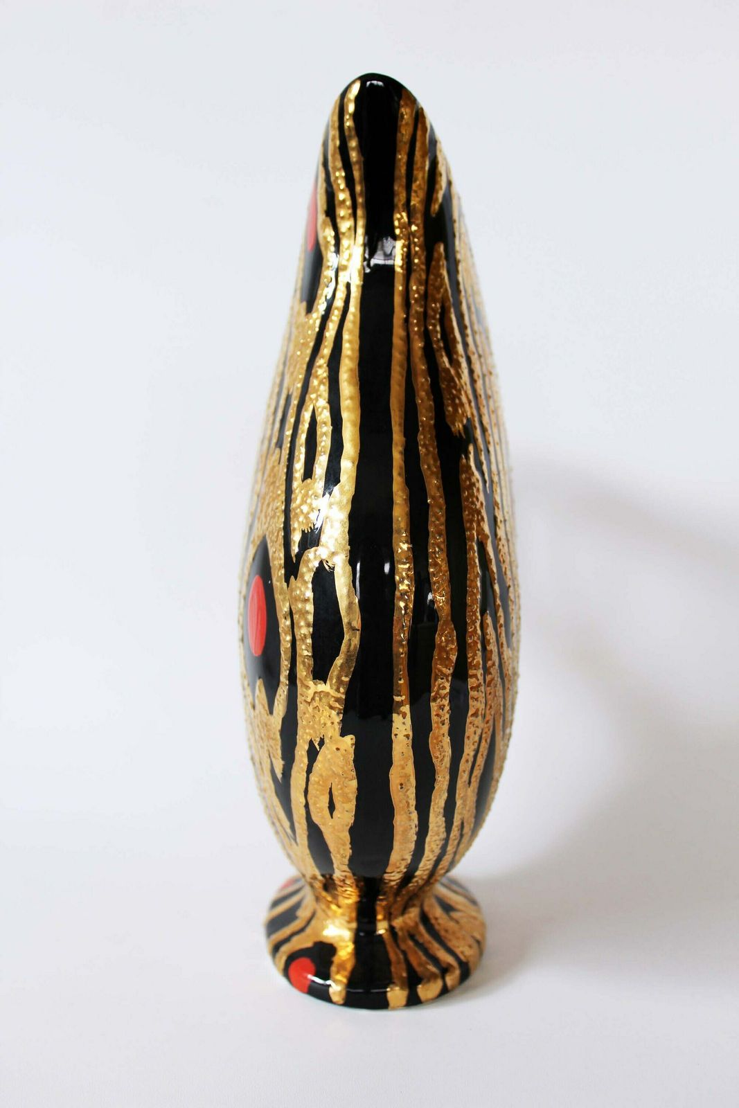 Grote Vintage Boch Frères Keralux Keramis Keramieken Kan/Vaas, Granada Serie, Hollywood Gouden Decoratie, België, Ca. Jaren 1950 photo for sale
