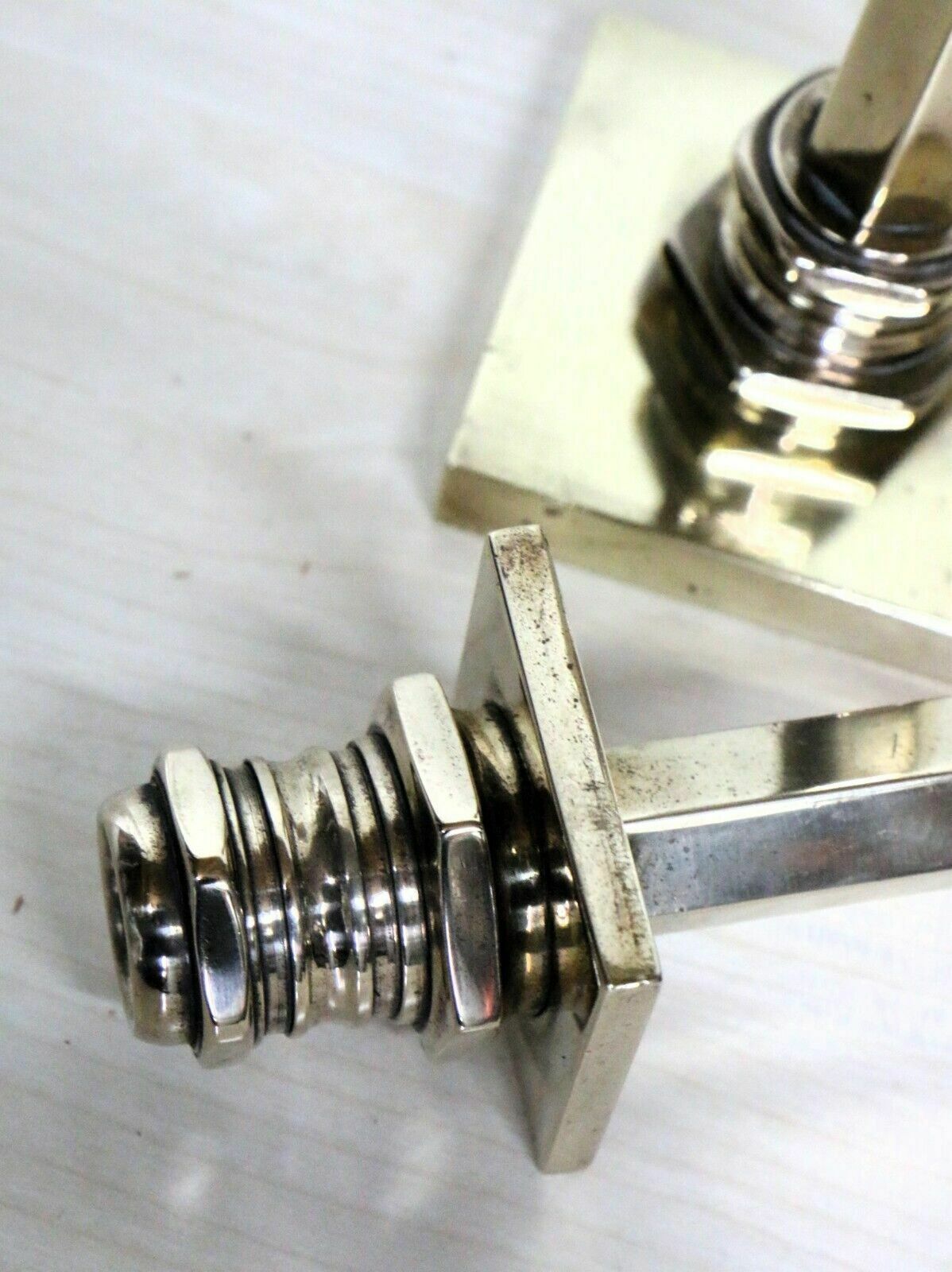 photo furniture Candlesticks A Pair Of Art Deco Machine Age Brass Antique Candle Sticks