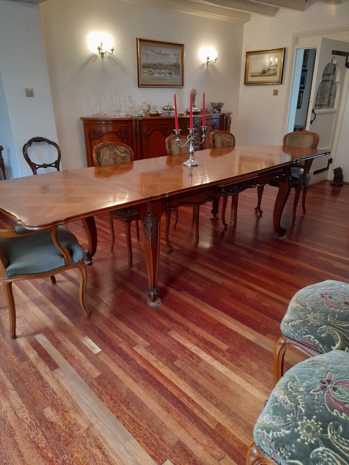 Louis XV Style Extendable Parquet Dining Table And 8 Chairs. photo furniture