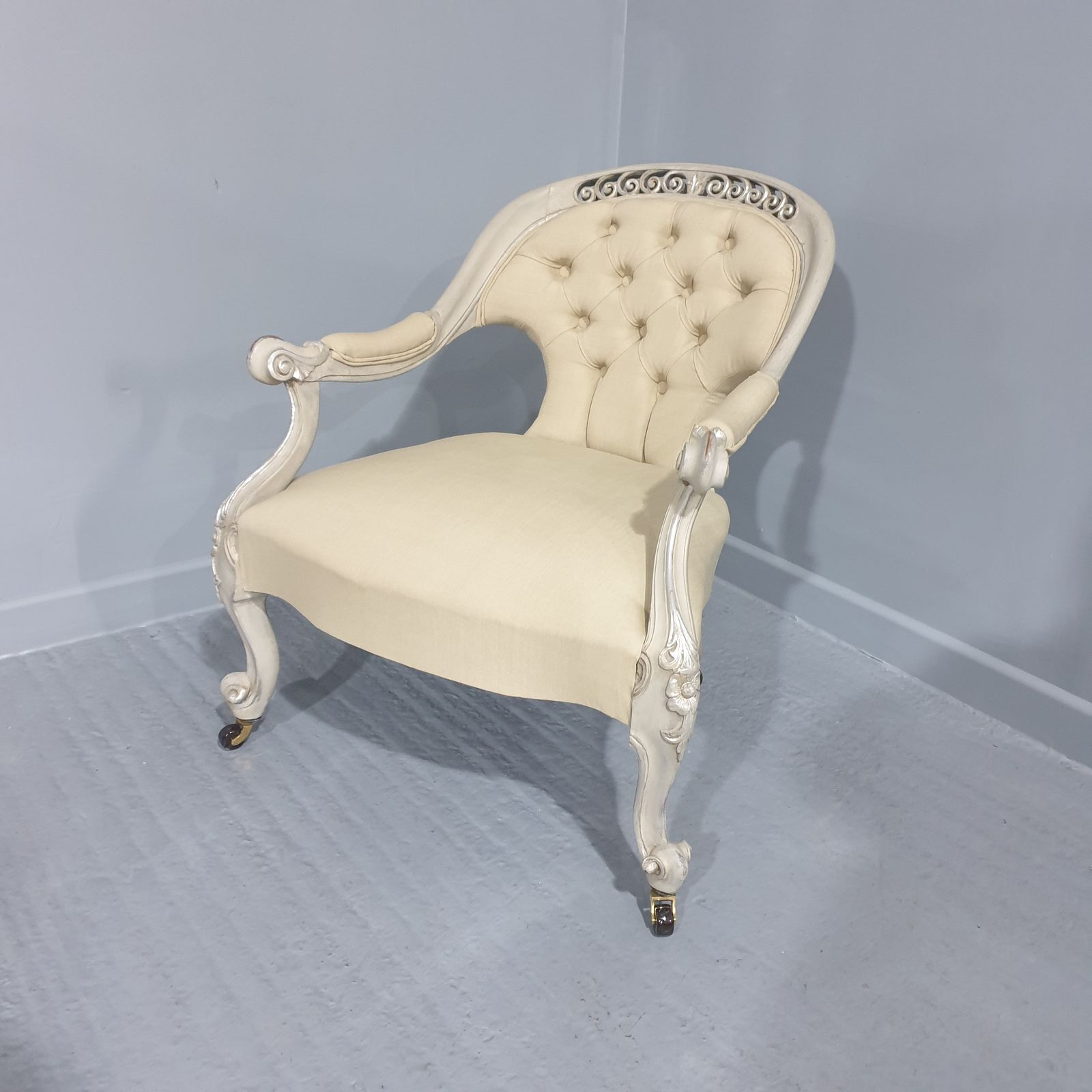 Lovely English Painted And Silver Gilt Chair
