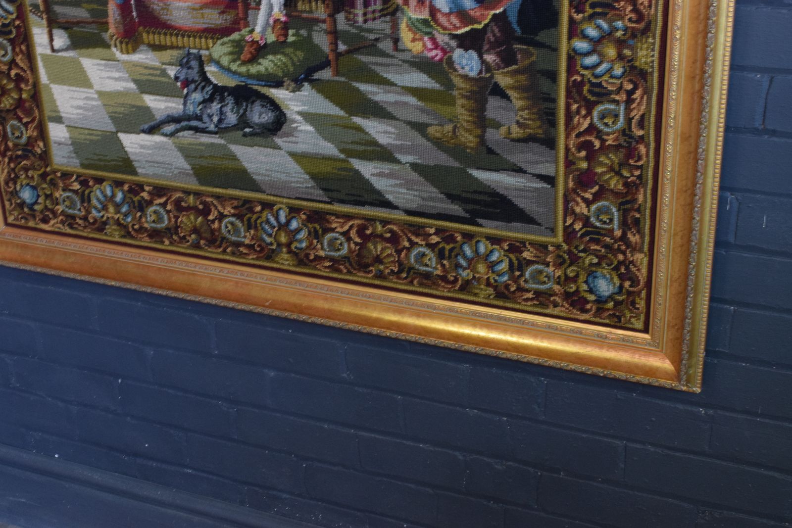French Tapestry Depicting Figures Playing Chess In The French Court In A Fabulous Gilt Frame photo Art