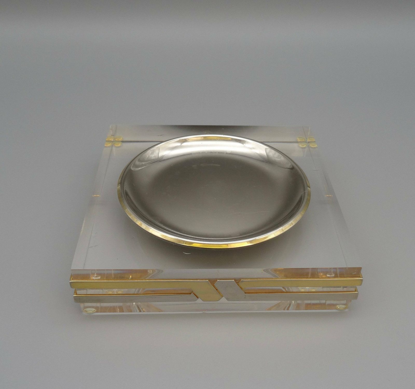 Mid Century Minimalist Clear Acrylic Lucite & Chrome Catch All Bowl Trinket By Felice Antonio Botta photo Home Decor
