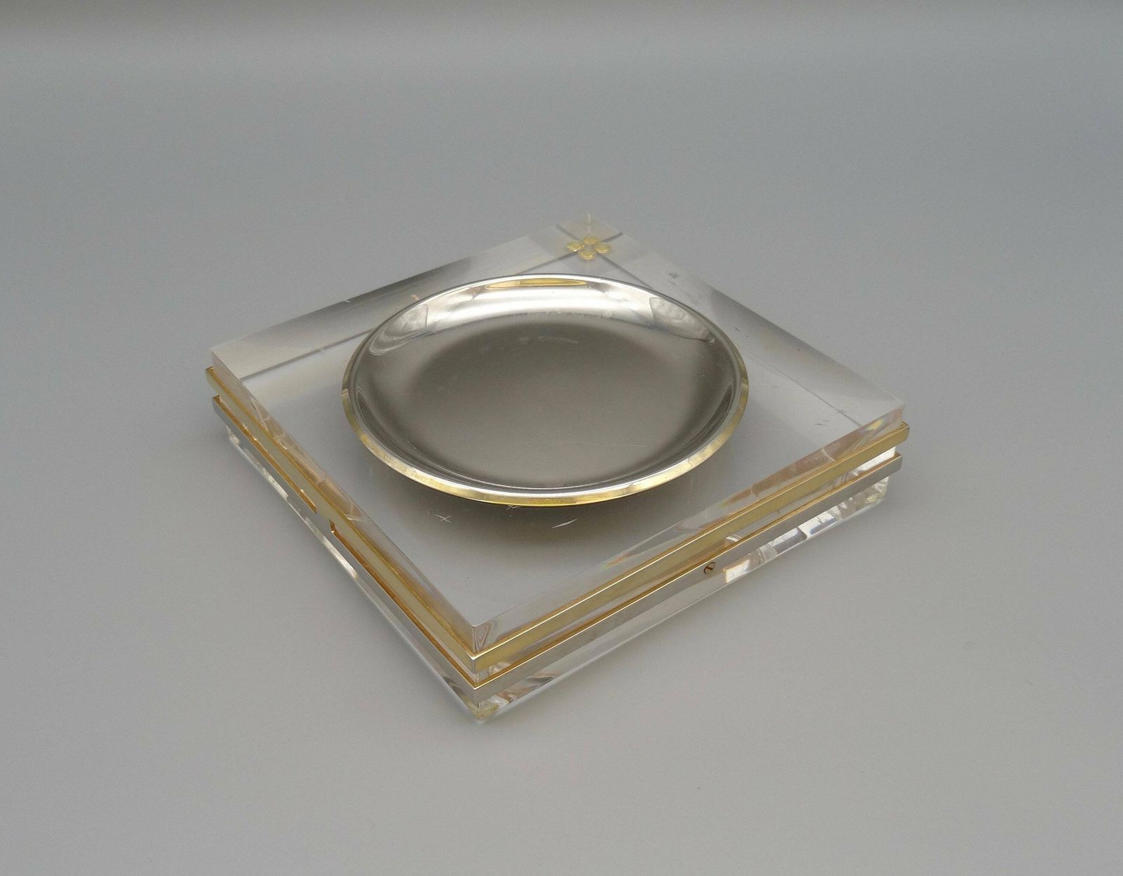 Mid Century Minimalist Clear Acrylic Lucite & Chrome Catch All Bowl Trinket By Felice Antonio Botta photo vintage