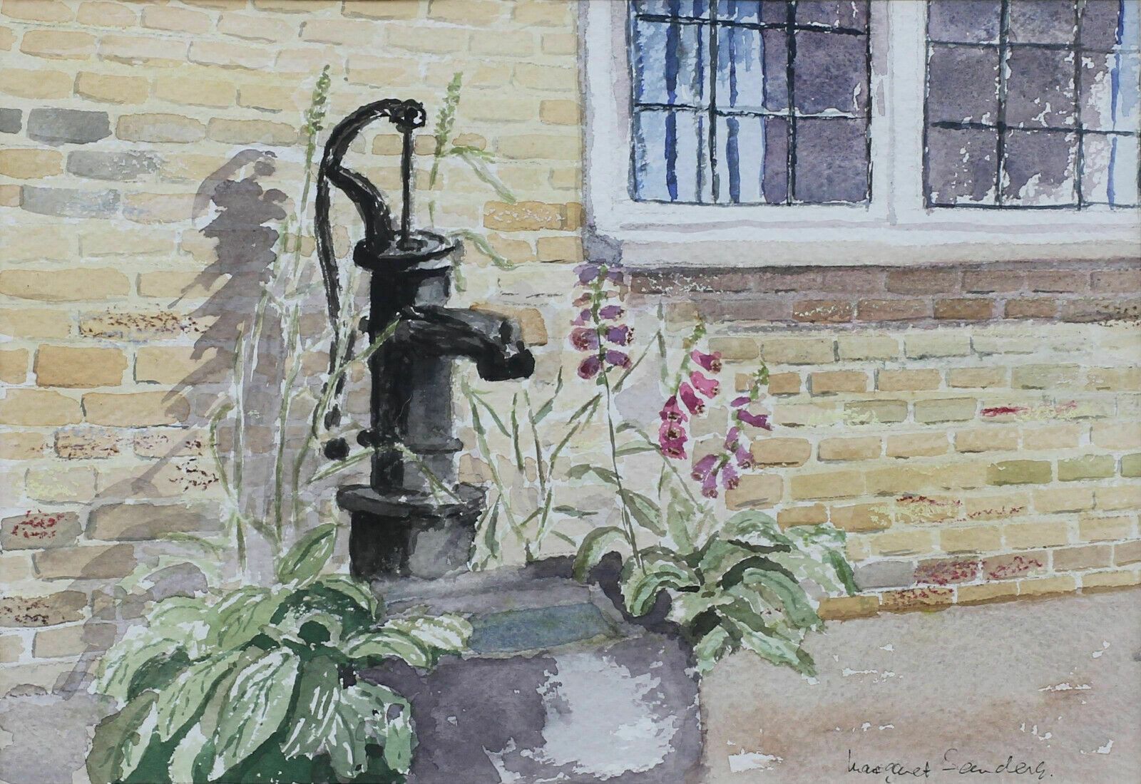 Watercolour By Margaret Sanders. Titled "The Garden Pump" photo furniture