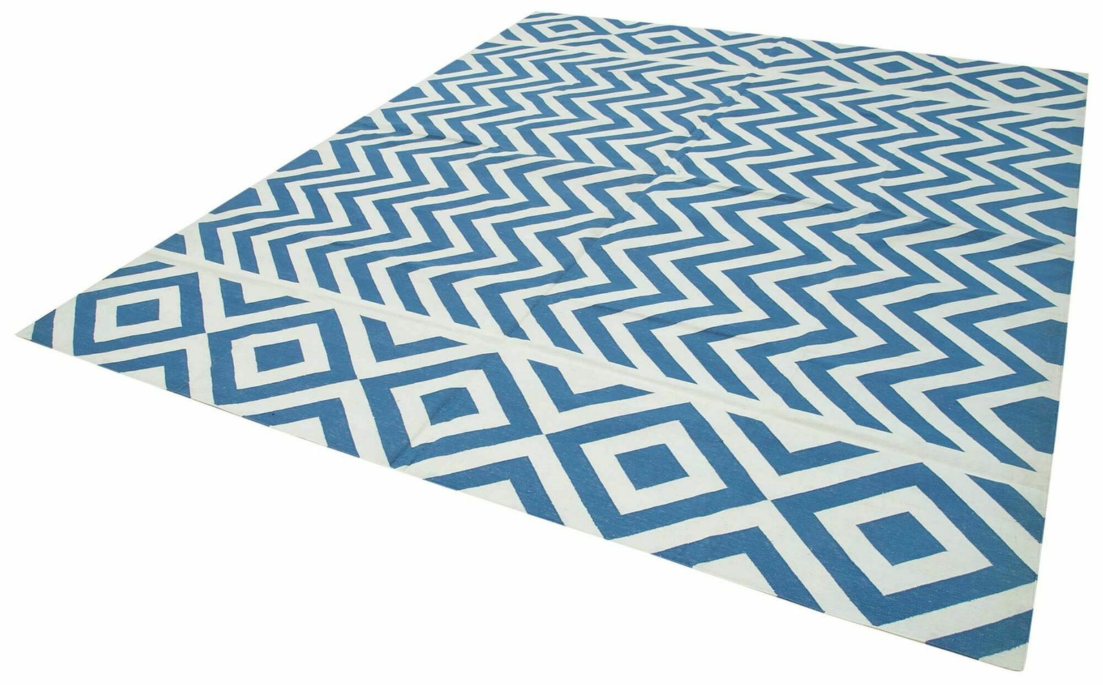 8x10 Blue Dhurrie Rug, Late 20th Century photo for sale