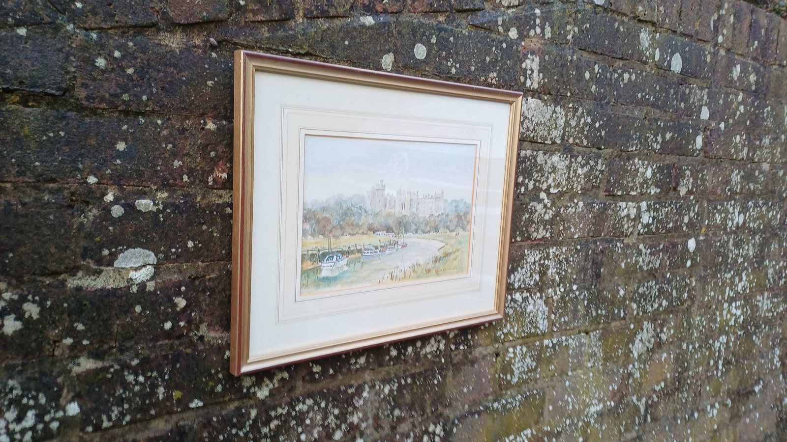 Wonderful Vintage Original Watercolour   English Scene, Castle On A River (Edward Snowdon), Glazed And Framed With Mount, Ready To Hang photo vintage