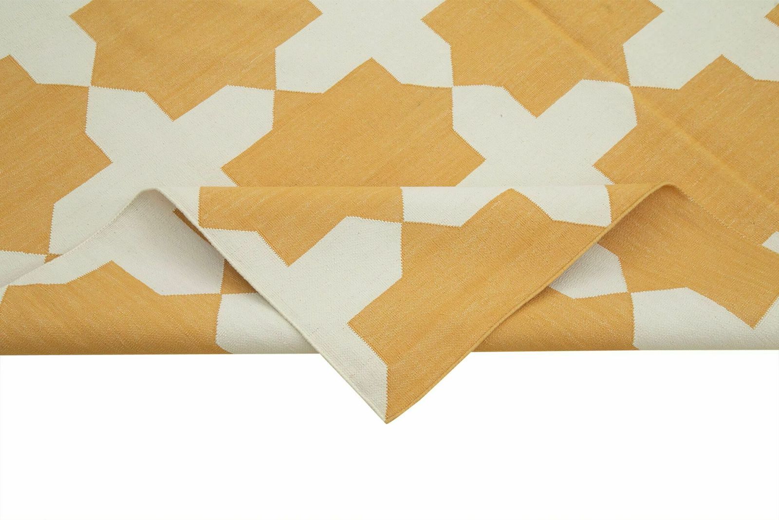 6x9 Yellow Dhurrie Rug, Oriental photo vinterior