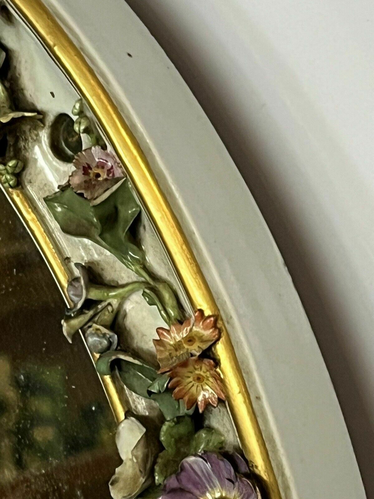 Antique Meissen German Porcelain Wall Mirror Set. Decorated With Cherubs & Birds photo buy