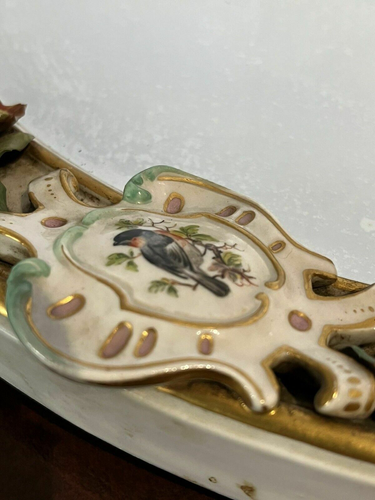 photo for sale Antique Meissen German Porcelain Wall Mirror Set. Decorated With Cherubs & Birds