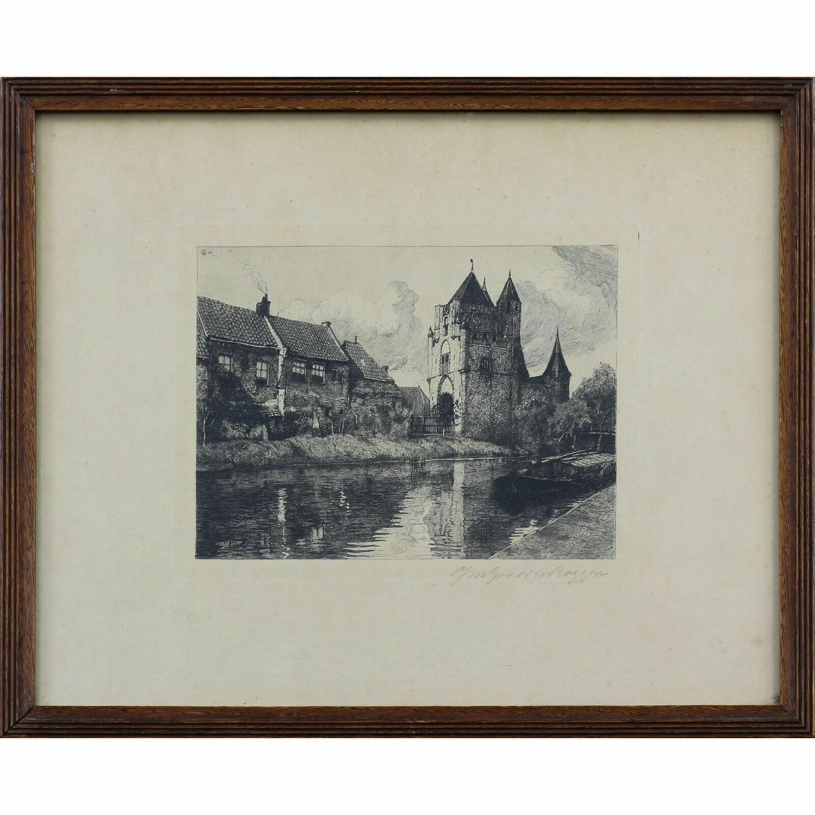 Etching Of The Amsterdam Gate Haarlem. Monogram Similar To Theo Van Rysselberghe