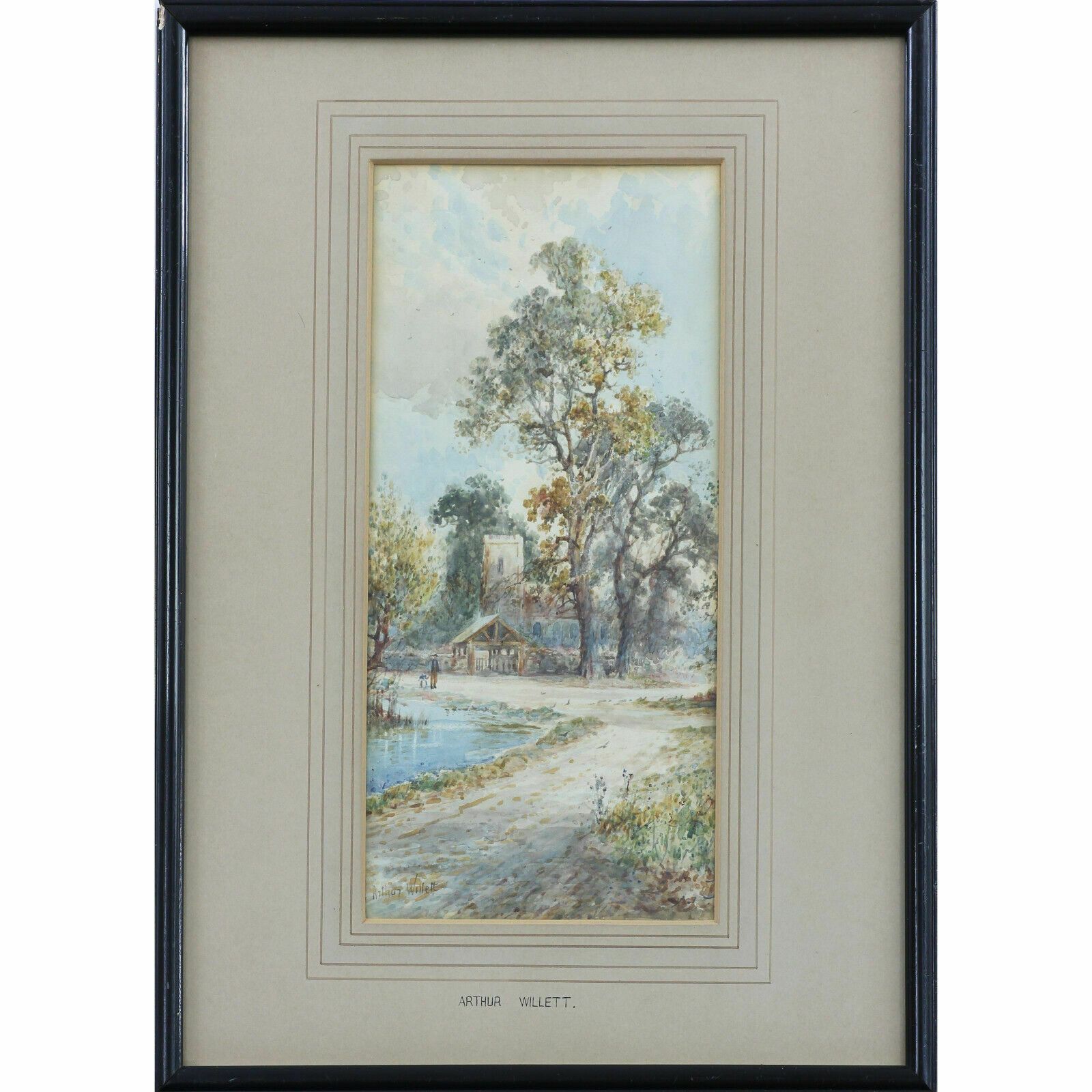 Watercolour By Arthur Willett. Church By The River