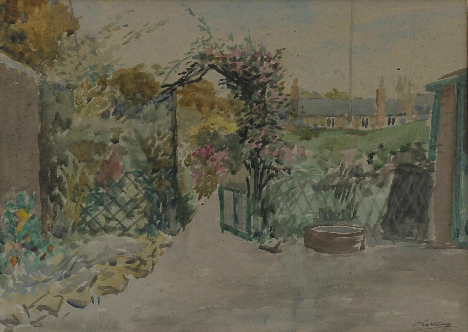 Watercolour By William Cartledge. Garden Scene photo furniture