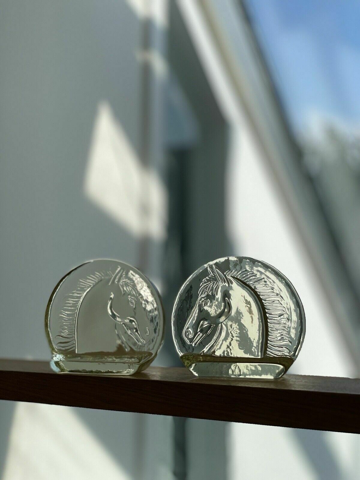 photo buy A Pair Of Vintage Depression Glass Horse Head Bookends In Pale Yellow
