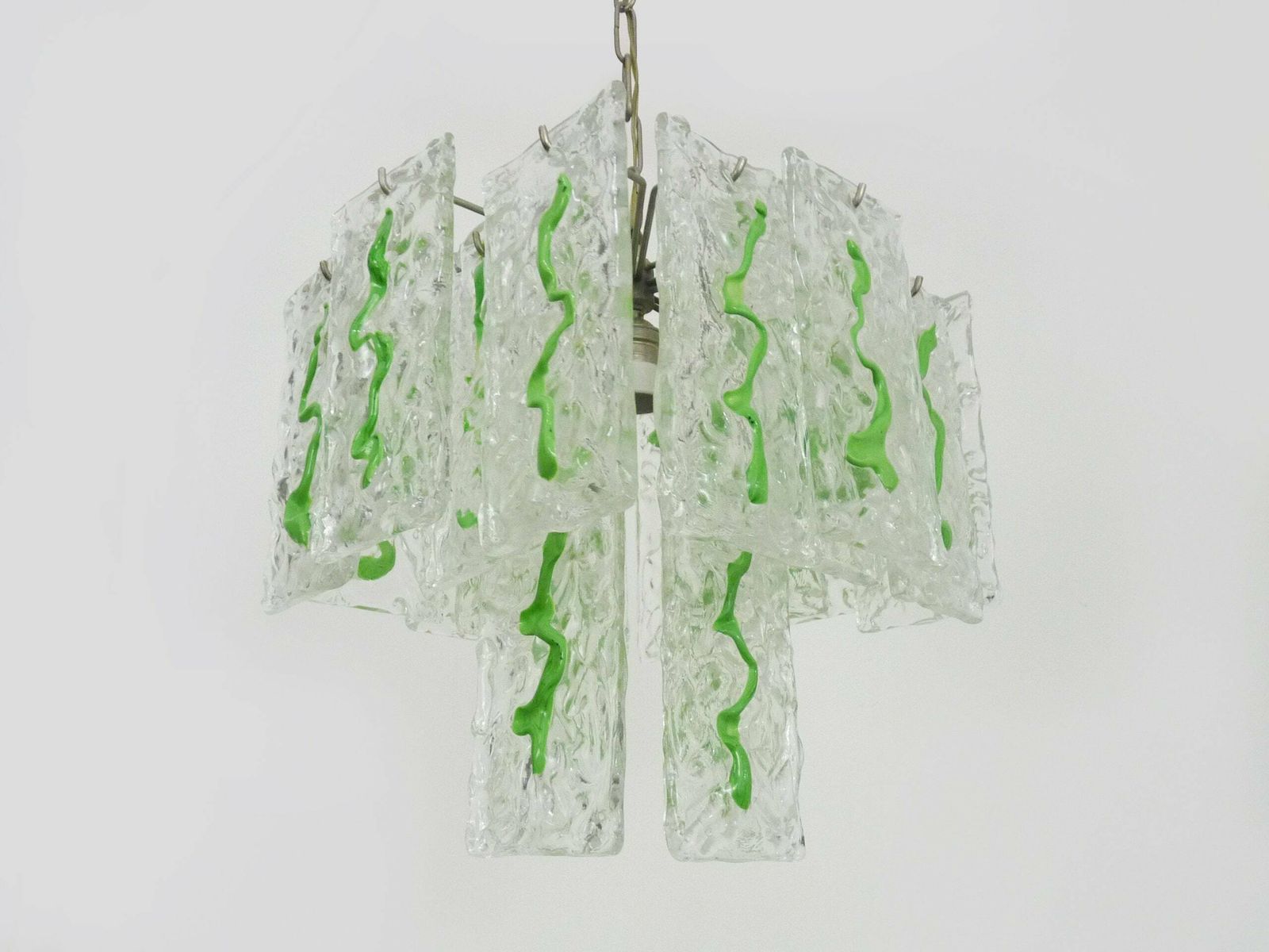 Mid Century Italian Chandelier With Hanging Glass Plates Green Decor