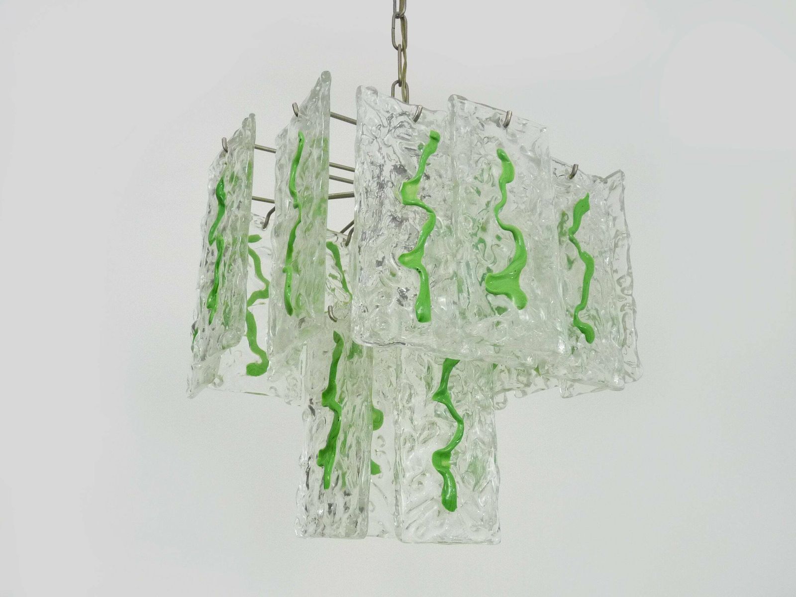 Mid Century Italian Chandelier With Hanging Glass Plates Green Decor photo Lighting