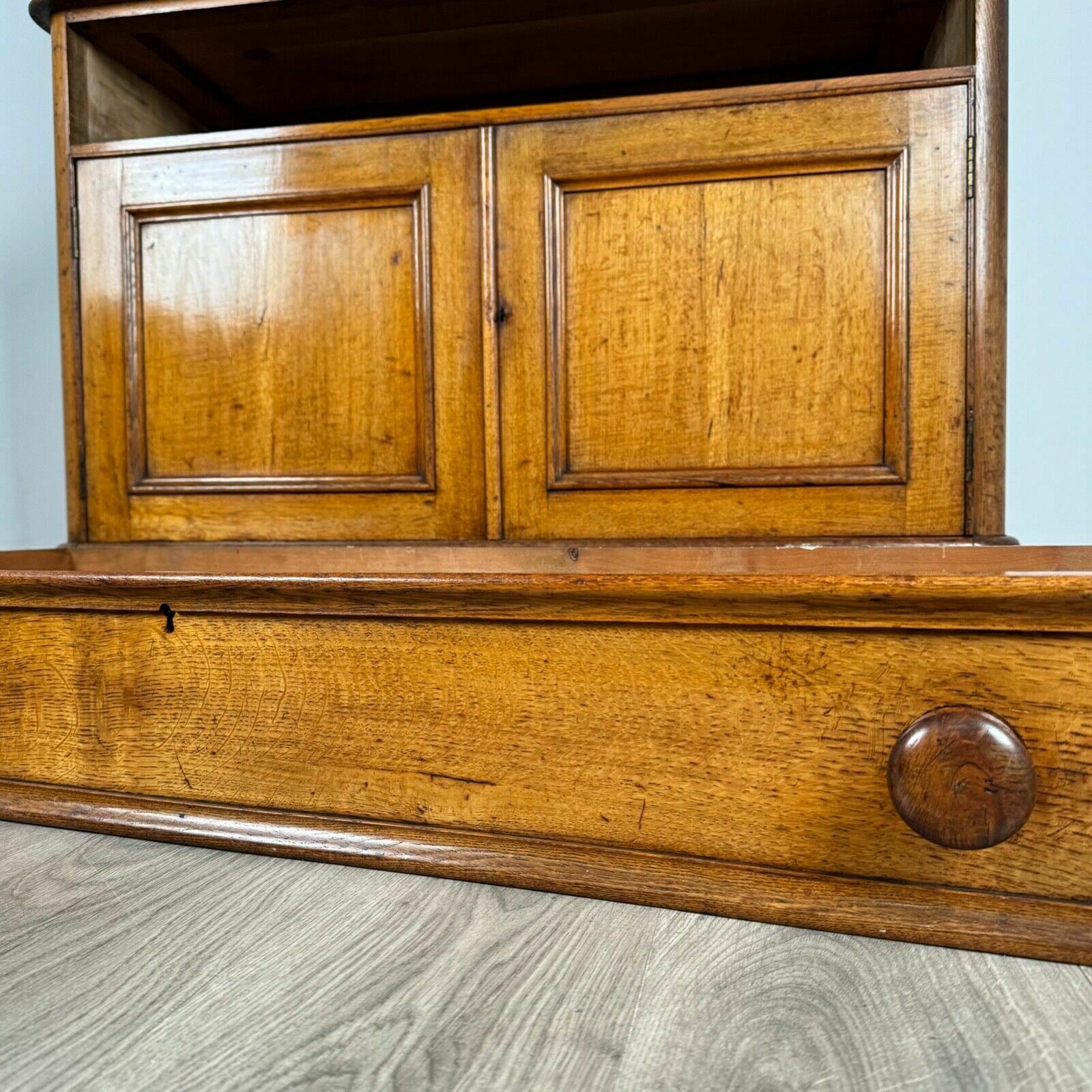 Furniture Antique 19th Century Golden Oak Bookcase On Cupboard Of Finest Quality photo