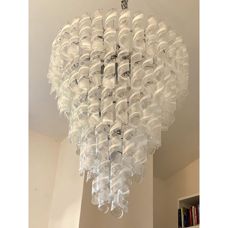 Transparent And White “Ricci” Murano Glass Chandelier photo 9600.0