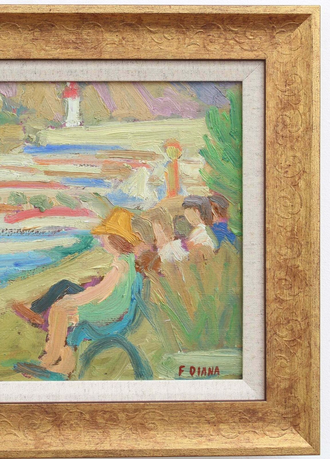'Family Seated On A Bench At The Port' By François Diana (Circa 1970s) photo Art